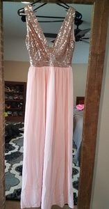Rose gold sequin and pink chiffon dress